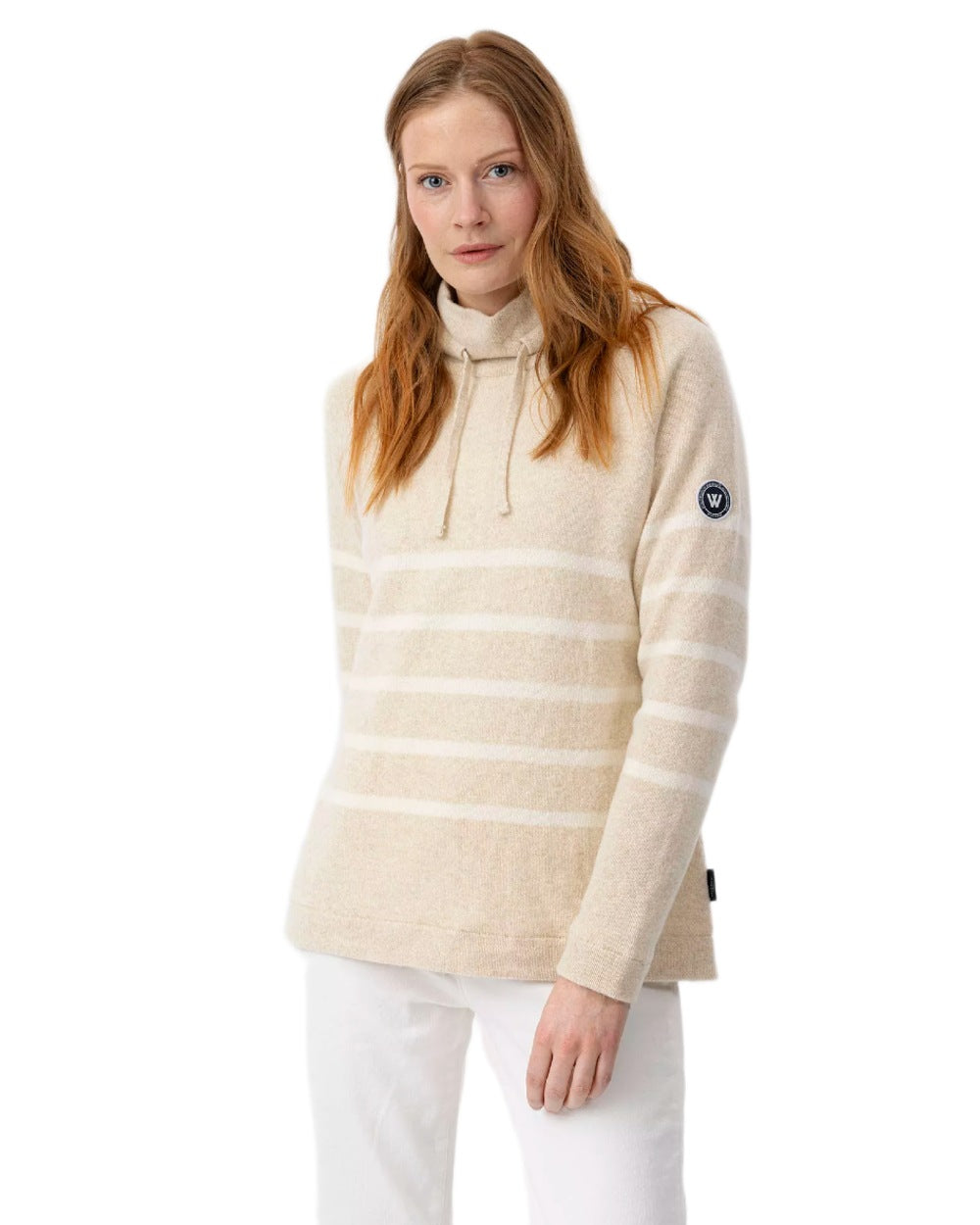 Creme Off White Coloured Holebrook Womens Angelika Knitted Windproof Sweater on white background 