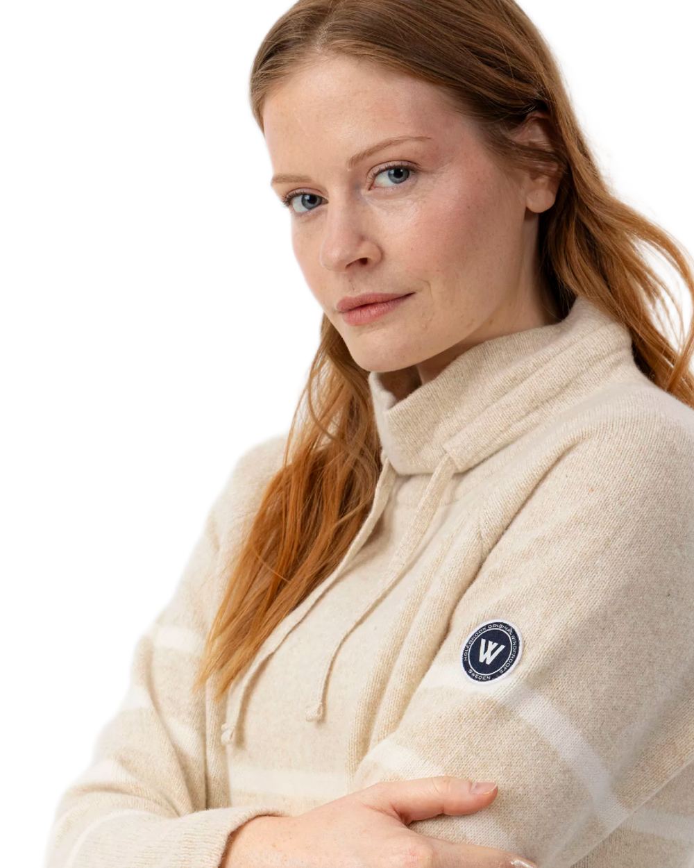 Creme Off White Coloured Holebrook Womens Angelika Knitted Windproof Sweater on white background 