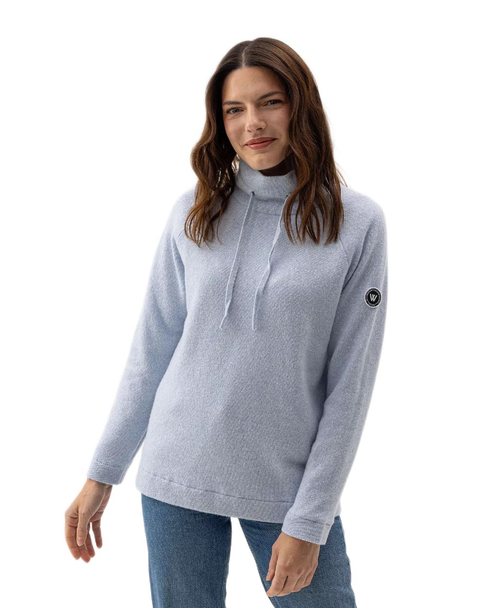 Illusion Blue Coloured Holebrook Womens Angelika Knitted Windproof Sweater on white background 