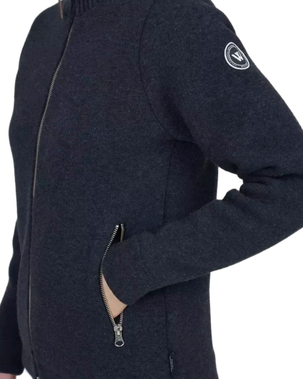 Chambray Coloured Holebrook Womens Claire Full Zip Knitted Windproof Sweater on white background 