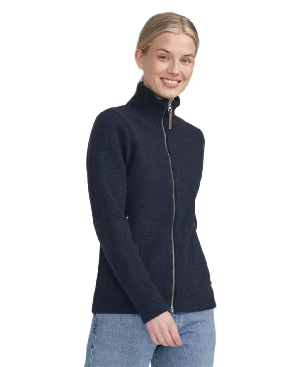 Chambray Coloured Holebrook Womens Claire Full Zip Knitted Windproof Sweater on white background 