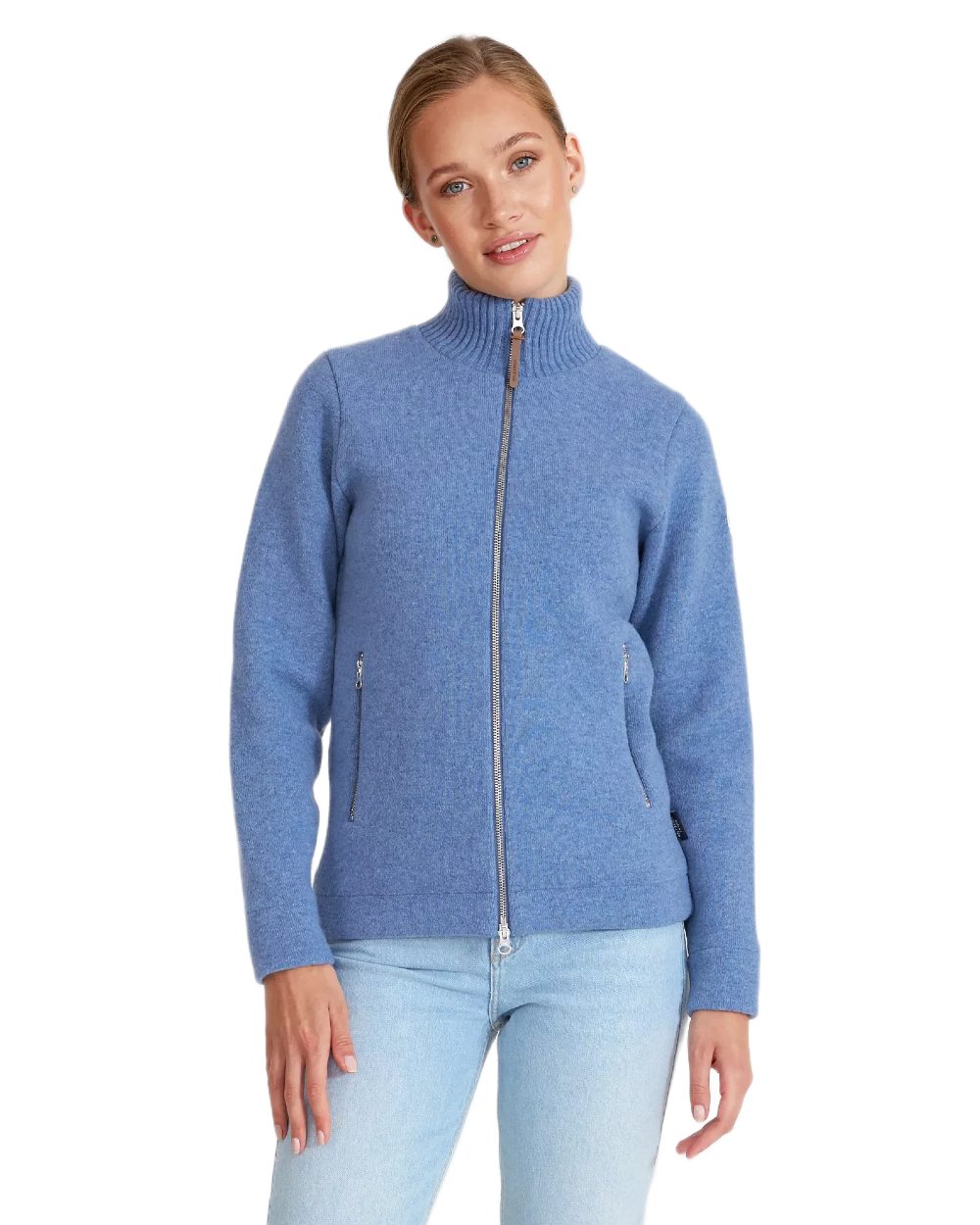 Dove Blue Coloured Holebrook Womens Claire Full Zip Knitted Windproof Sweater on white background 