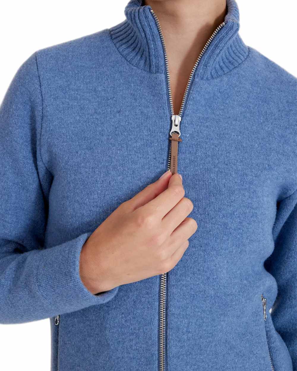 Dove Blue Coloured Holebrook Womens Claire Full Zip Knitted Windproof Sweater on white background 