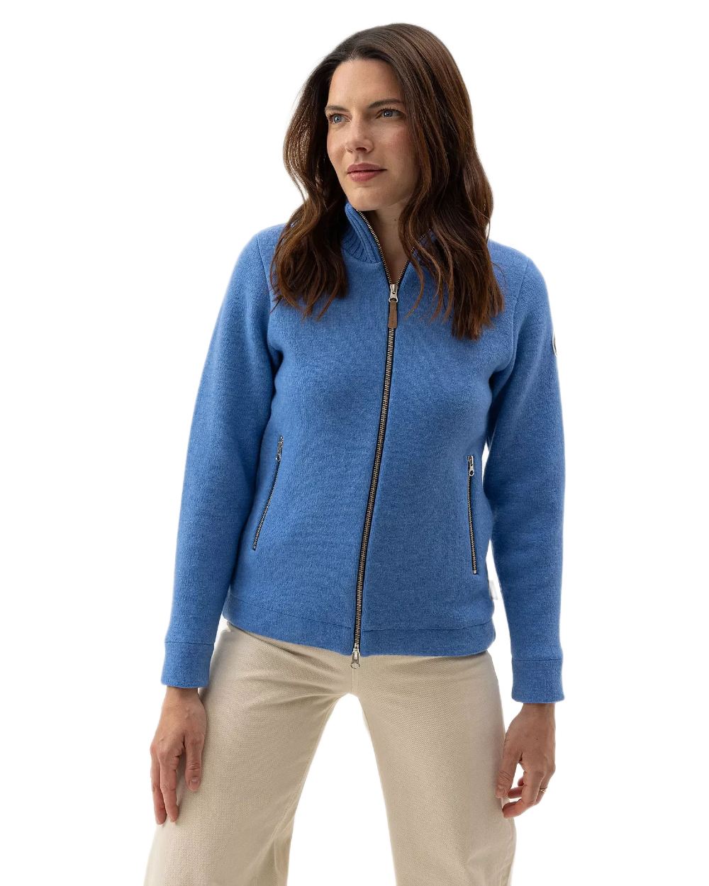 Oxford Coloured Holebrook Womens Claire Full Zip Knitted Windproof Sweater on white background 