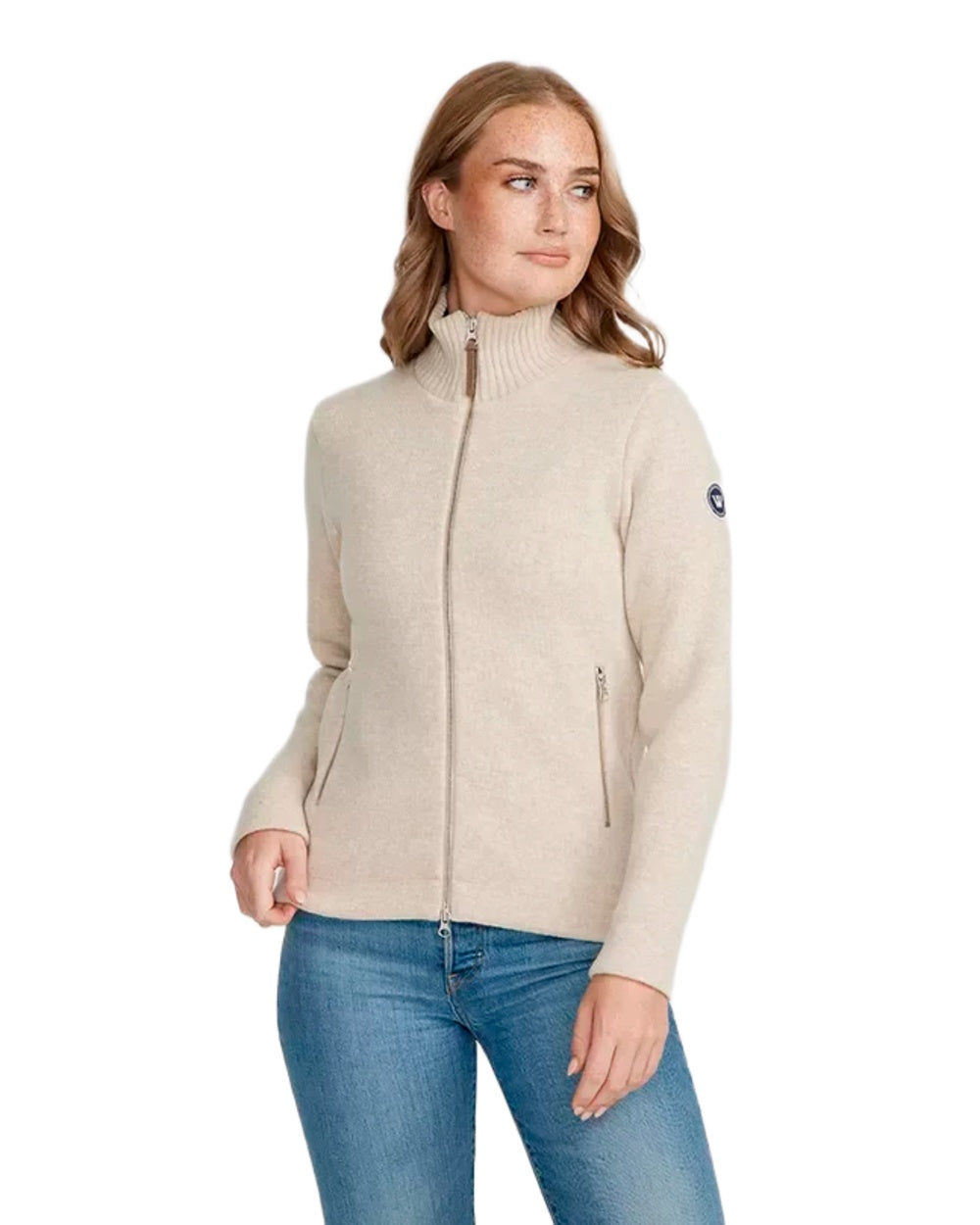 Sand Coloured Holebrook Womens Claire Full Zip Knitted Windproof Sweater on white background 
