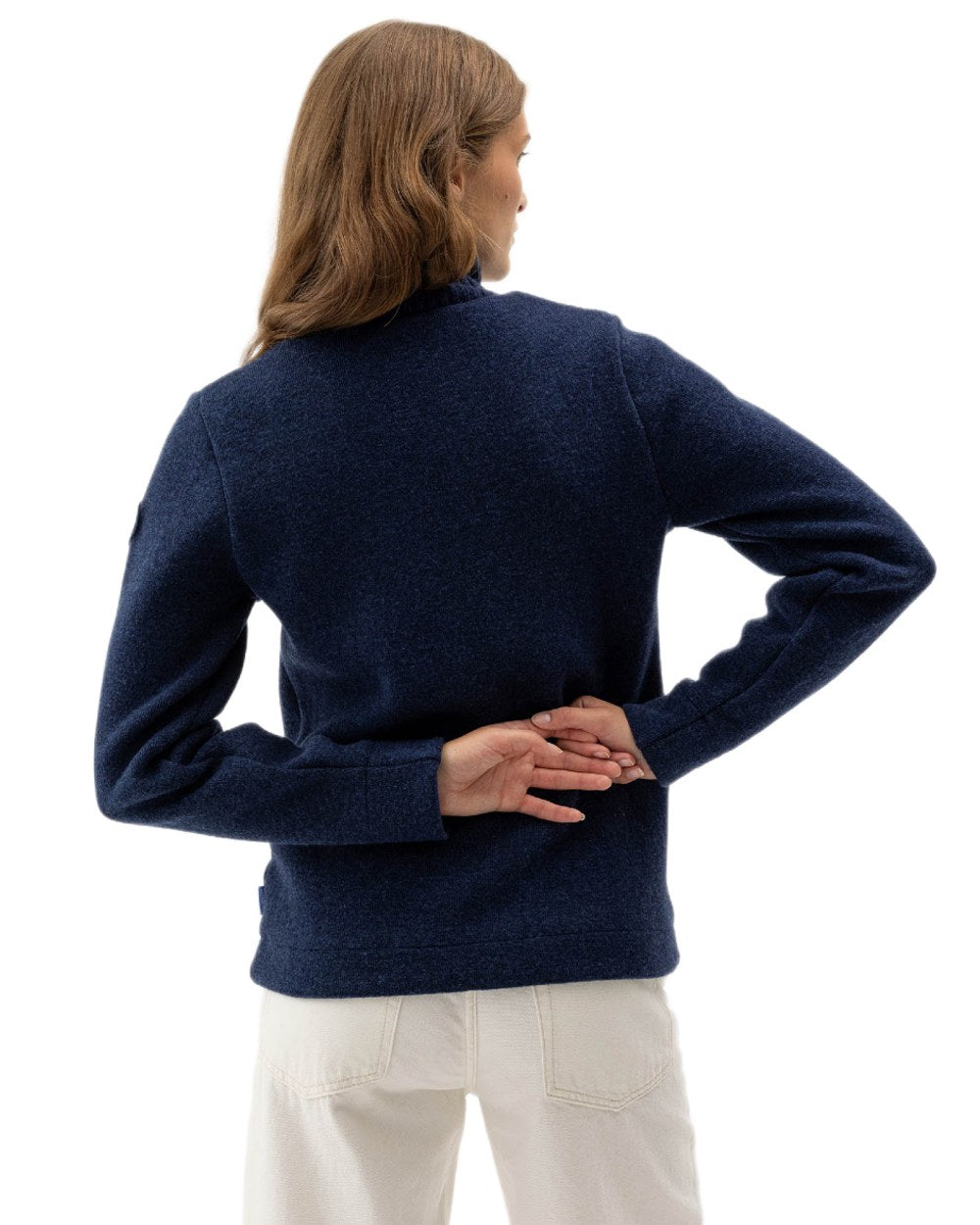 Dark Blue Coloured Holebrook Womens Claire Full Zip Knitted Windproof Sweater on white background 
