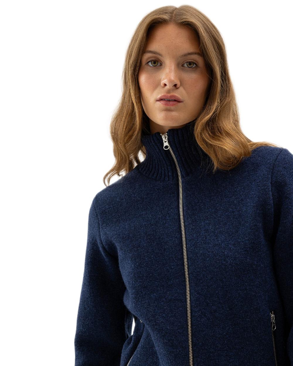 Dark Blue Coloured Holebrook Womens Claire Full Zip Knitted Windproof Sweater on white background 