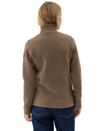 Walnut Coloured Holebrook Womens Claire Full Zip Knitted Windproof Sweater on white background 