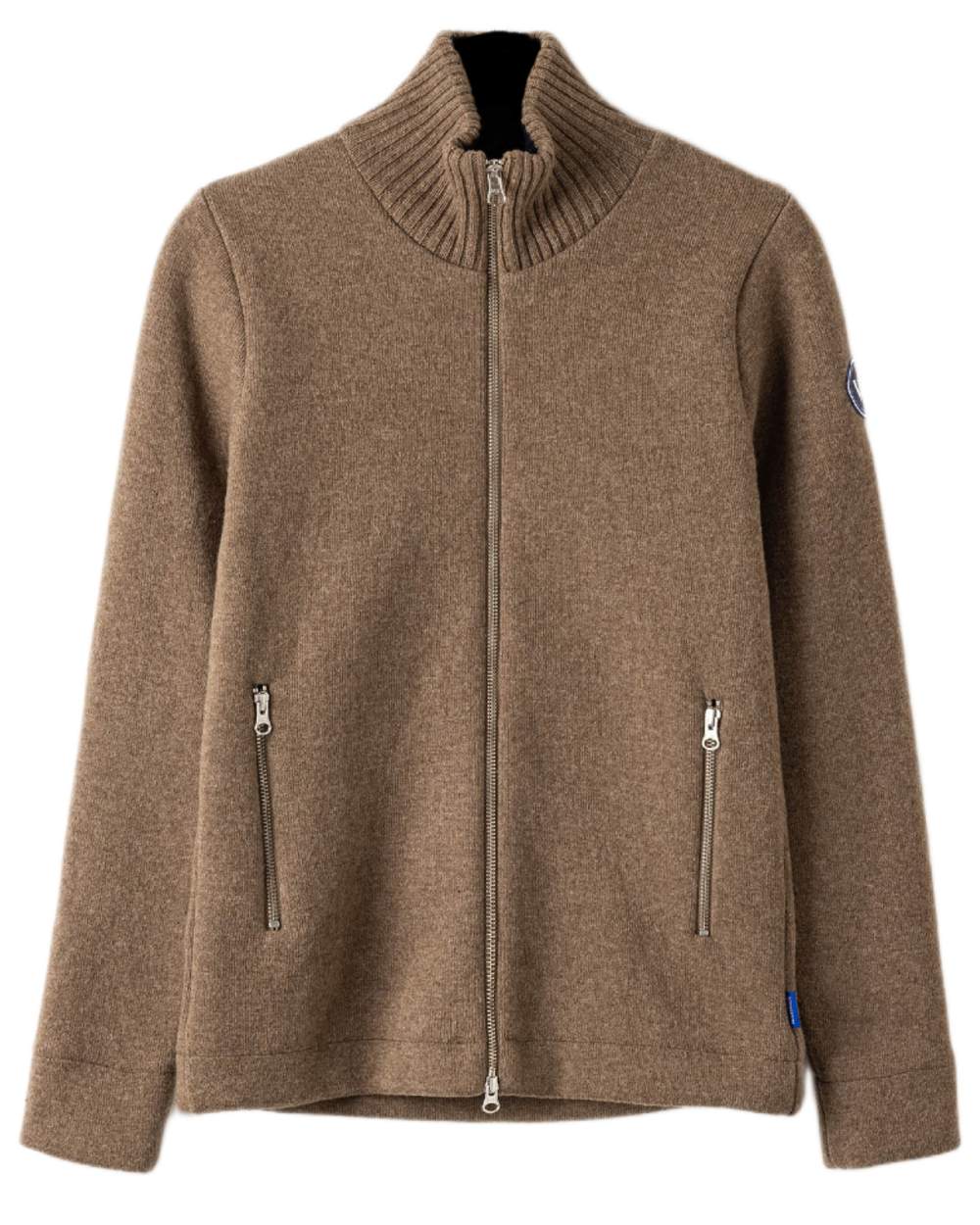 Walnut Coloured Holebrook Womens Claire Full Zip Knitted Windproof Sweater on white background 