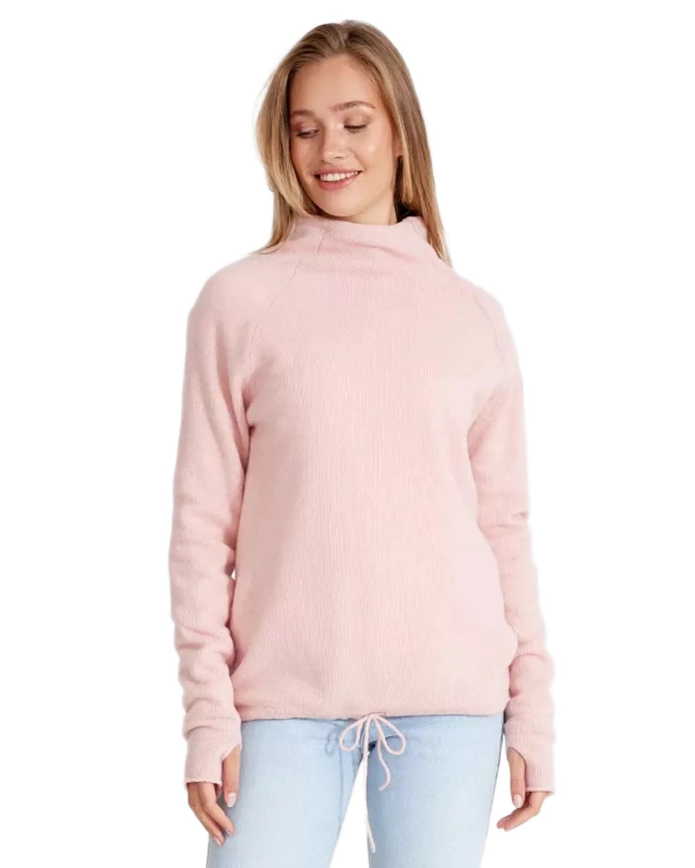Flamingo Coloured Holebrook Womens Martina Knitted Windproof Sweater on white background 