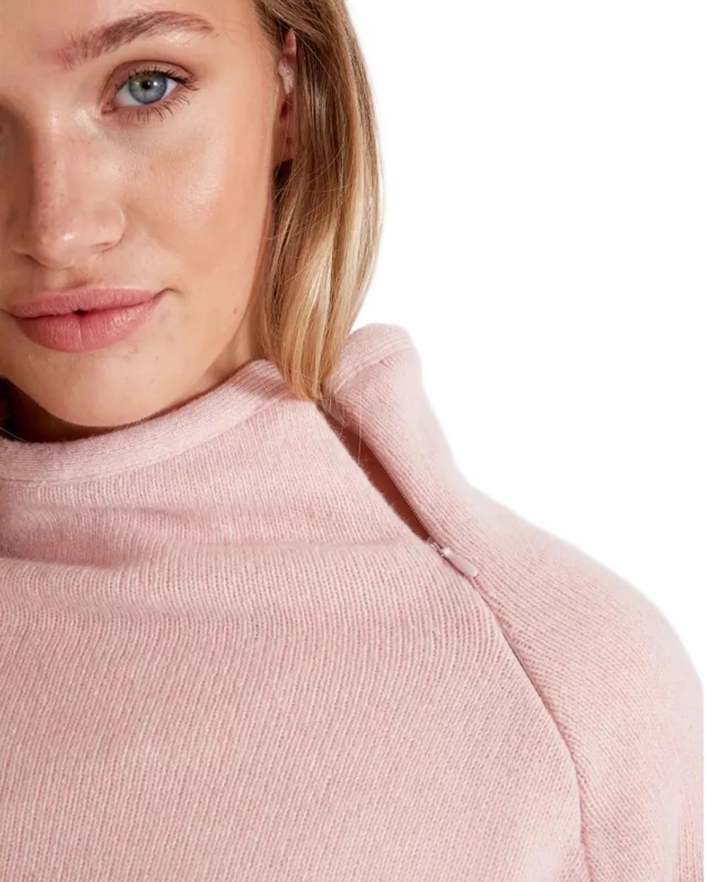 Flamingo Coloured Holebrook Womens Martina Knitted Windproof Sweater on white background 