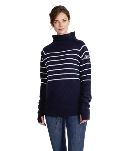 Navy Off White Coloured Holebrook Womens Martina Knitted Windproof Sweater on white background 
