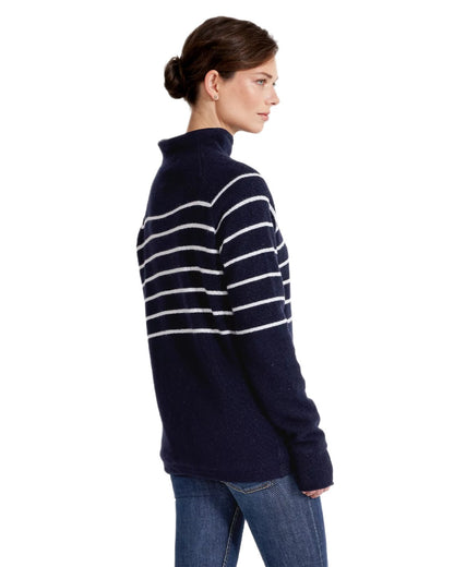 Navy Off White Coloured Holebrook Womens Martina Knitted Windproof Sweater on white background 