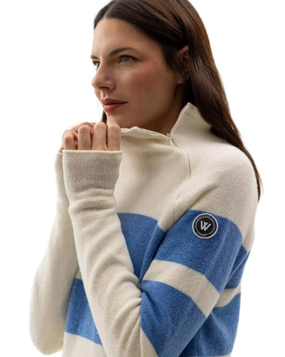 Off White Oxford Coloured Holebrook Womens Martina Knitted Windproof Sweater on white background 