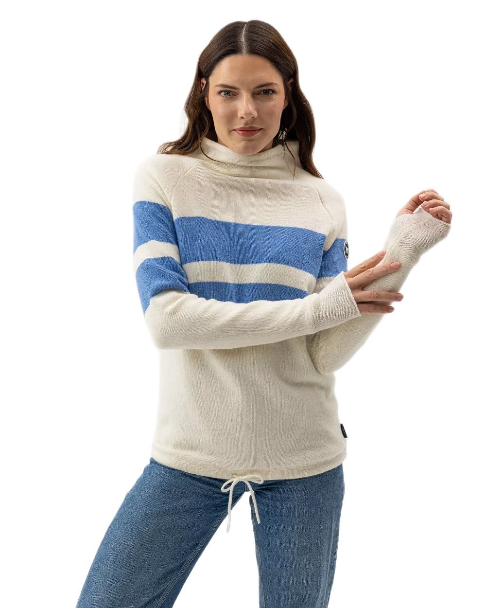 Off White Oxford Coloured Holebrook Womens Martina Knitted Windproof Sweater on white background 