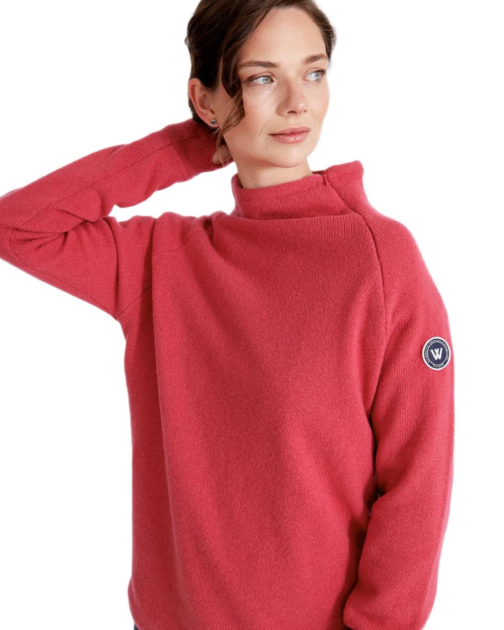 Peony Pink Coloured Holebrook Womens Martina Knitted Windproof Sweater on white background 