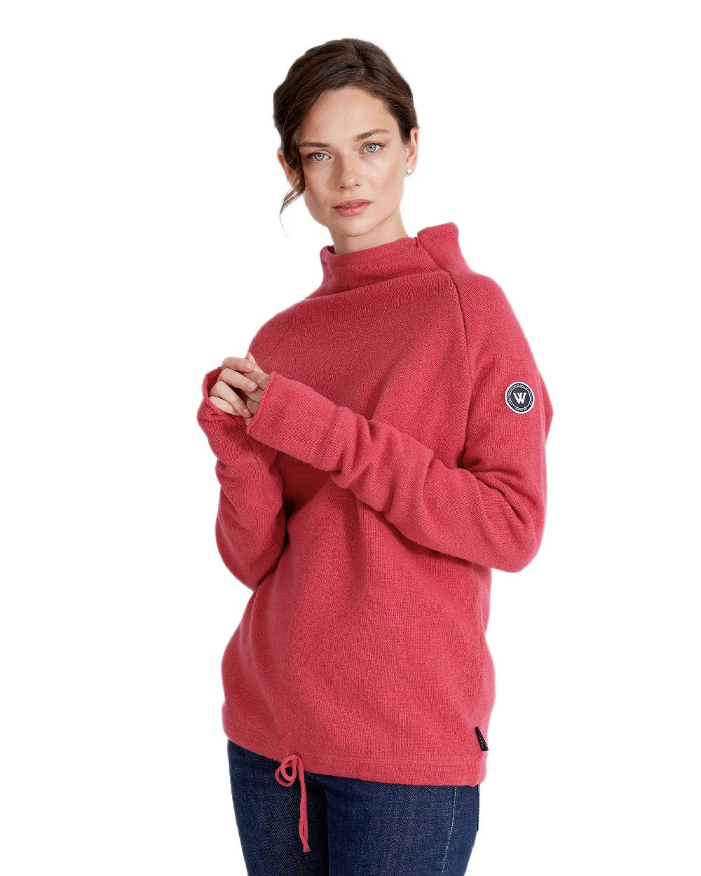 Peony Pink Coloured Holebrook Womens Martina Knitted Windproof Sweater on white background 