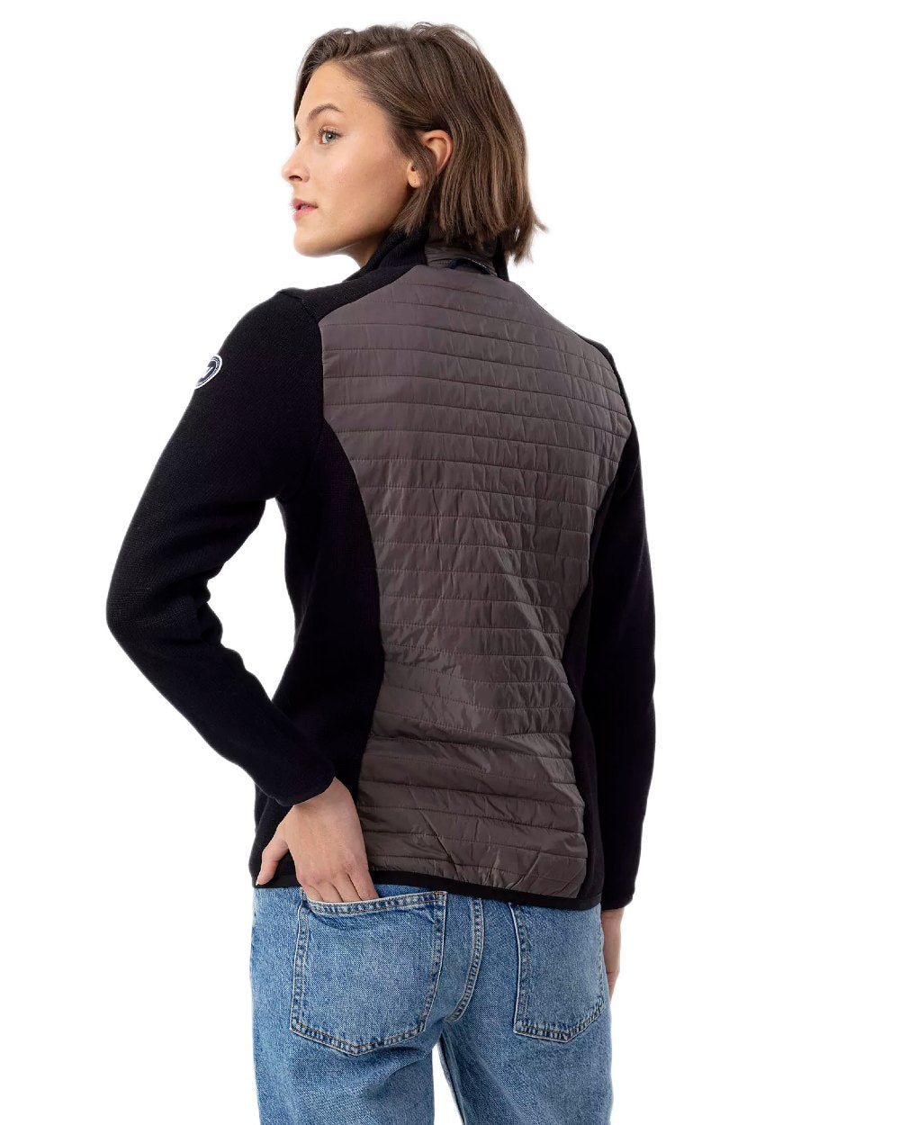 Black Mole Coloured Holebrook Womens Mimmi Fullzip Knitted Wind-Lined Jacket on white background 