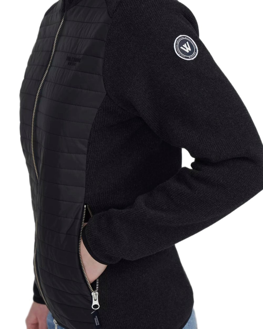 Black Coloured Holebrook Womens Mimmi Fullzip Knitted Wind-Lined Jacket on white background 