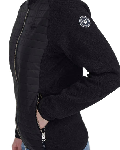 Black Coloured Holebrook Womens Mimmi Fullzip Knitted Wind-Lined Jacket on white background 