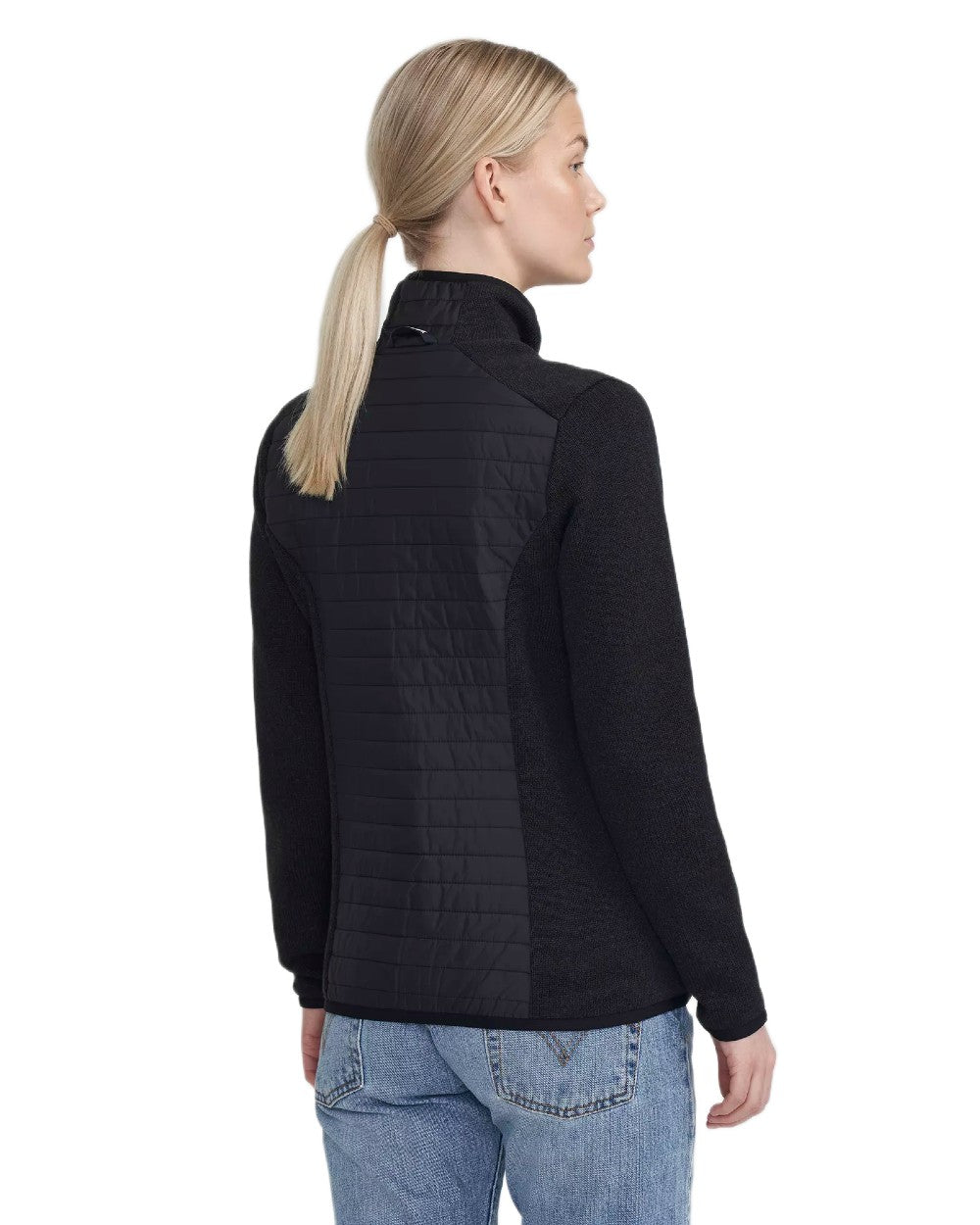 Black Coloured Holebrook Womens Mimmi Fullzip Knitted Wind-Lined Jacket on white background 