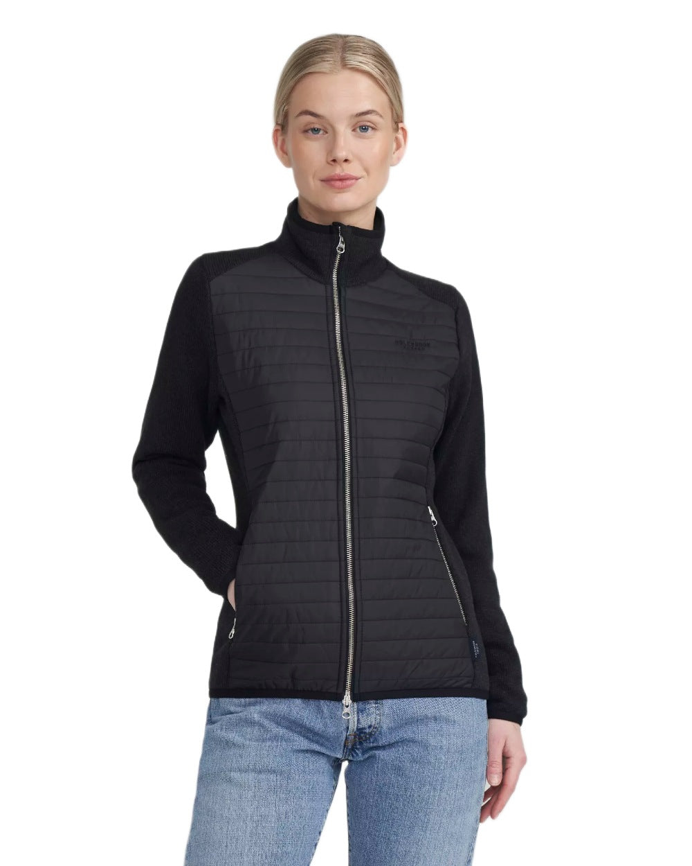 Black Coloured Holebrook Womens Mimmi Fullzip Knitted Wind-Lined Jacket on white background 