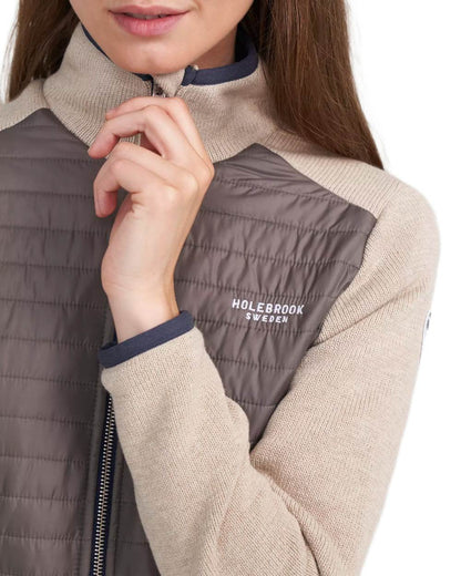 Khaki Mole Coloured Holebrook Womens Mimmi Fullzip Knitted Wind-Lined Jacket on white background 