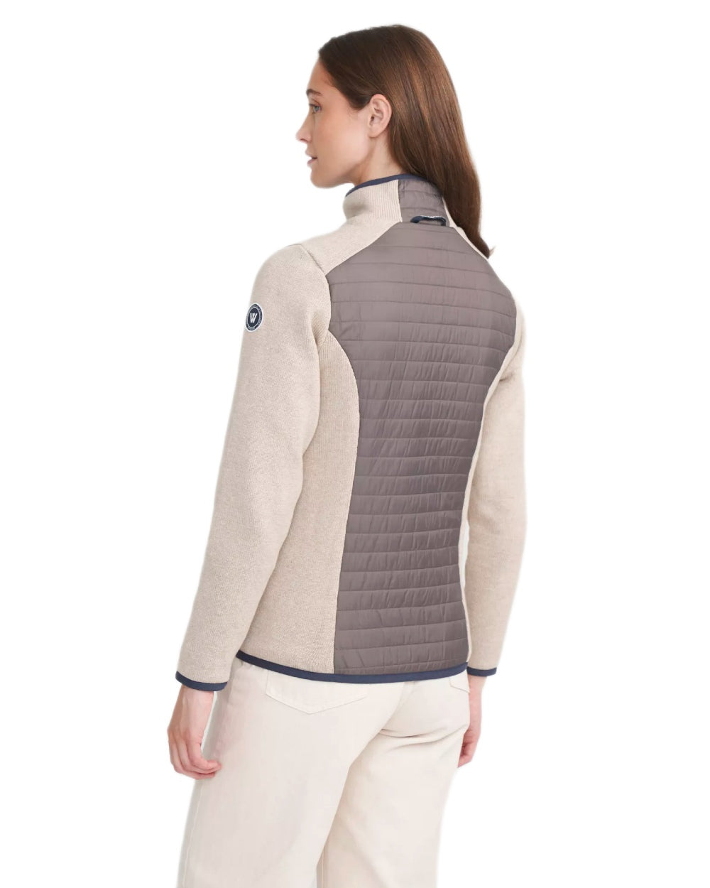 Khaki Mole Coloured Holebrook Womens Mimmi Fullzip Knitted Wind-Lined Jacket on white background 