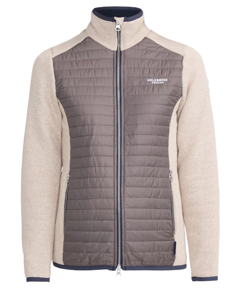 Khaki Mole Coloured Holebrook Womens Mimmi Fullzip Knitted Wind-Lined Jacket on white background 