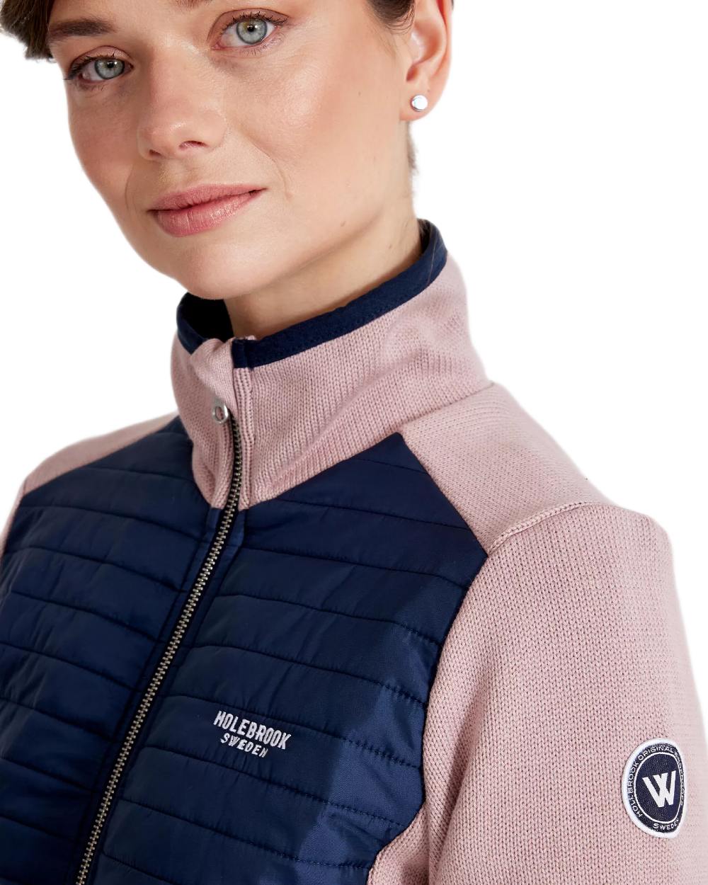 Milky Rose Navy Coloured Holebrook Womens Mimmi Fullzip Knitted Wind-Lined Jacket on white background 