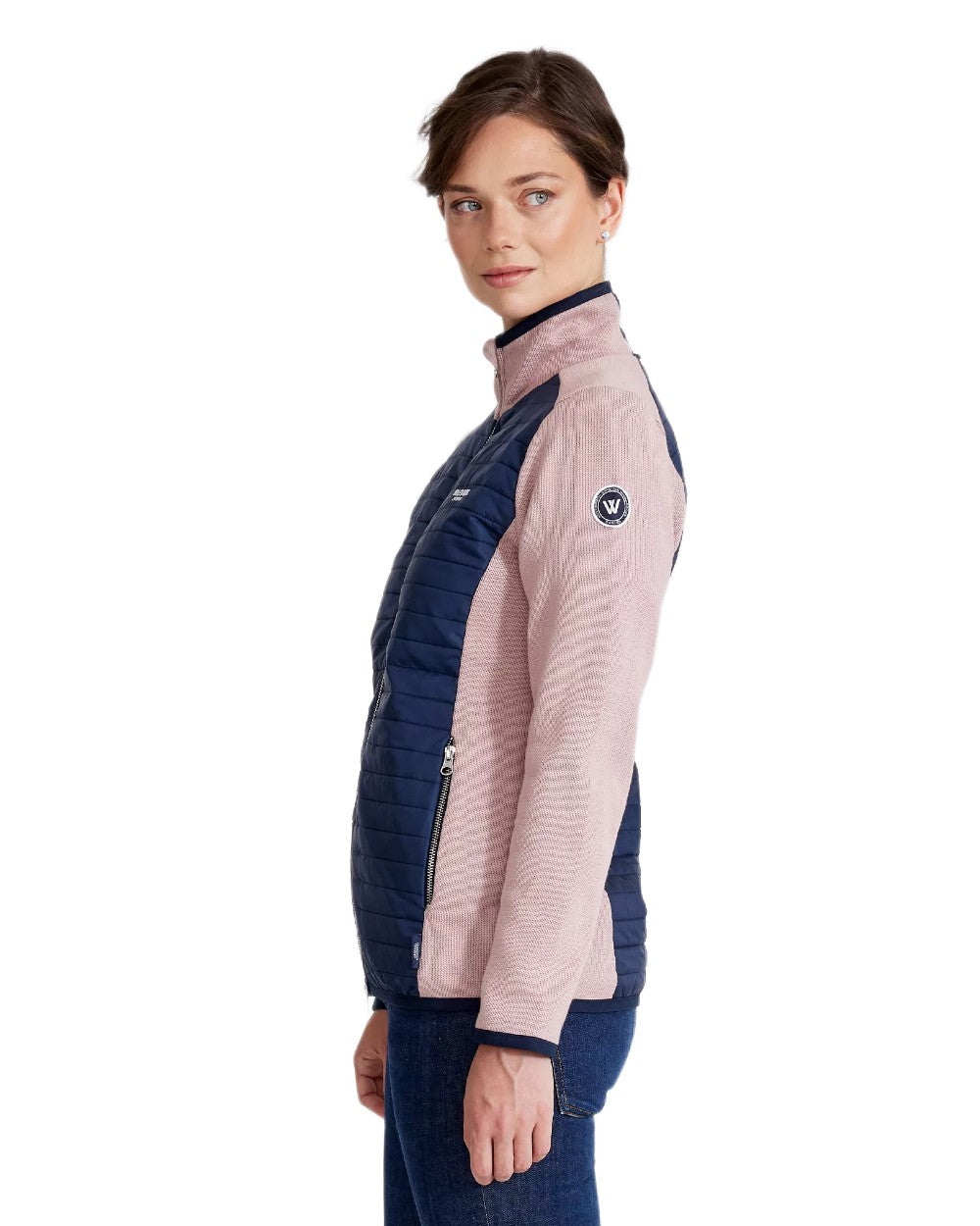 Milky Rose Navy Coloured Holebrook Womens Mimmi Fullzip Knitted Wind-Lined Jacket on white background 