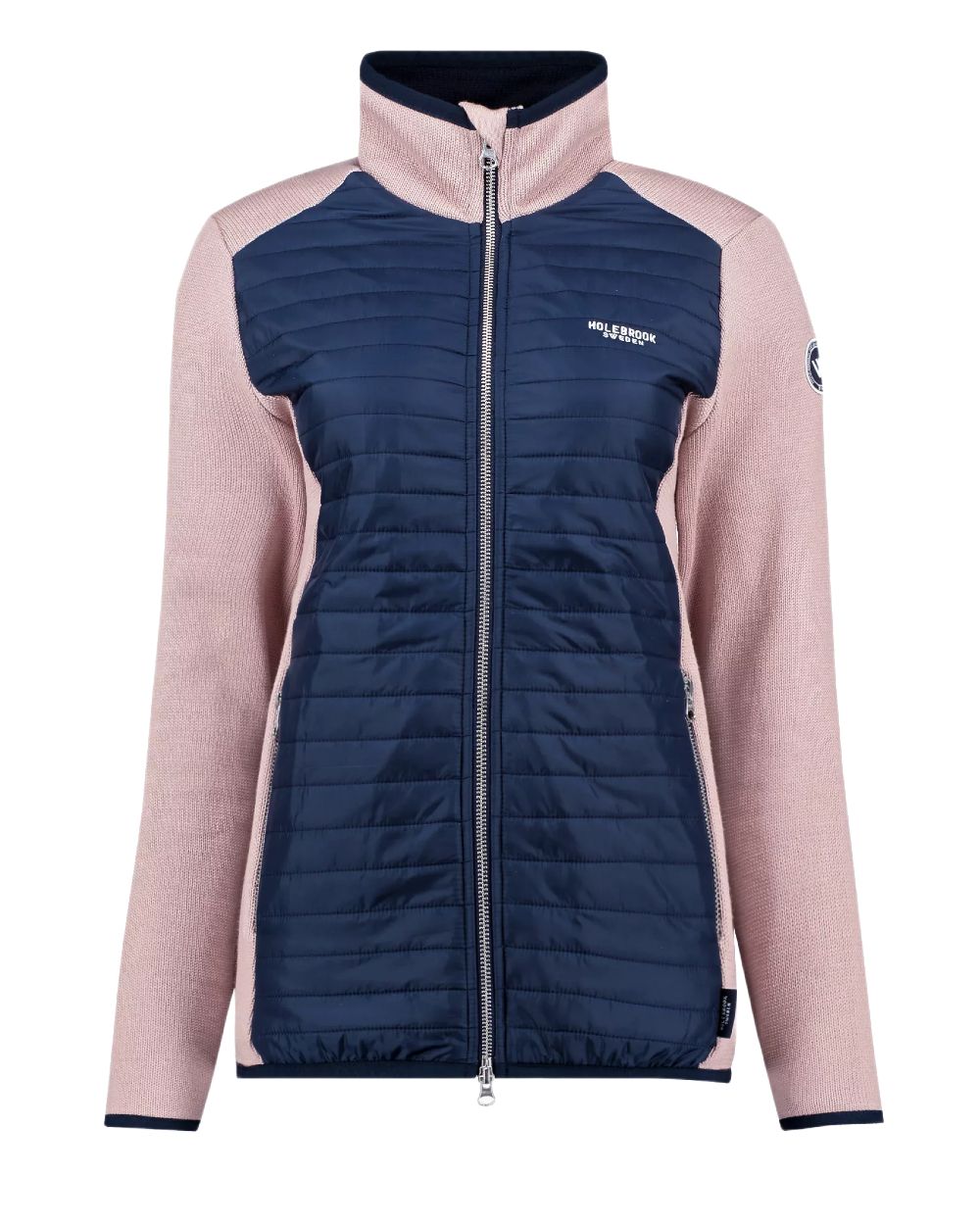 Milky Rose Navy Coloured Holebrook Womens Mimmi Fullzip Knitted Wind-Lined Jacket on white background 