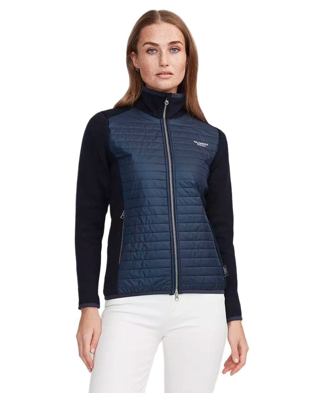 Navy Coloured Holebrook Womens Mimmi Fullzip Knitted Wind-Lined Jacket on white background 