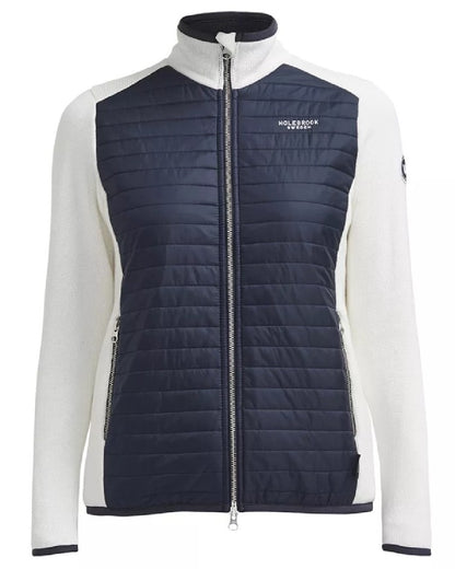 Off White Navy Coloured Holebrook Womens Mimmi Fullzip Knitted Wind-Lined Jacket on white background 