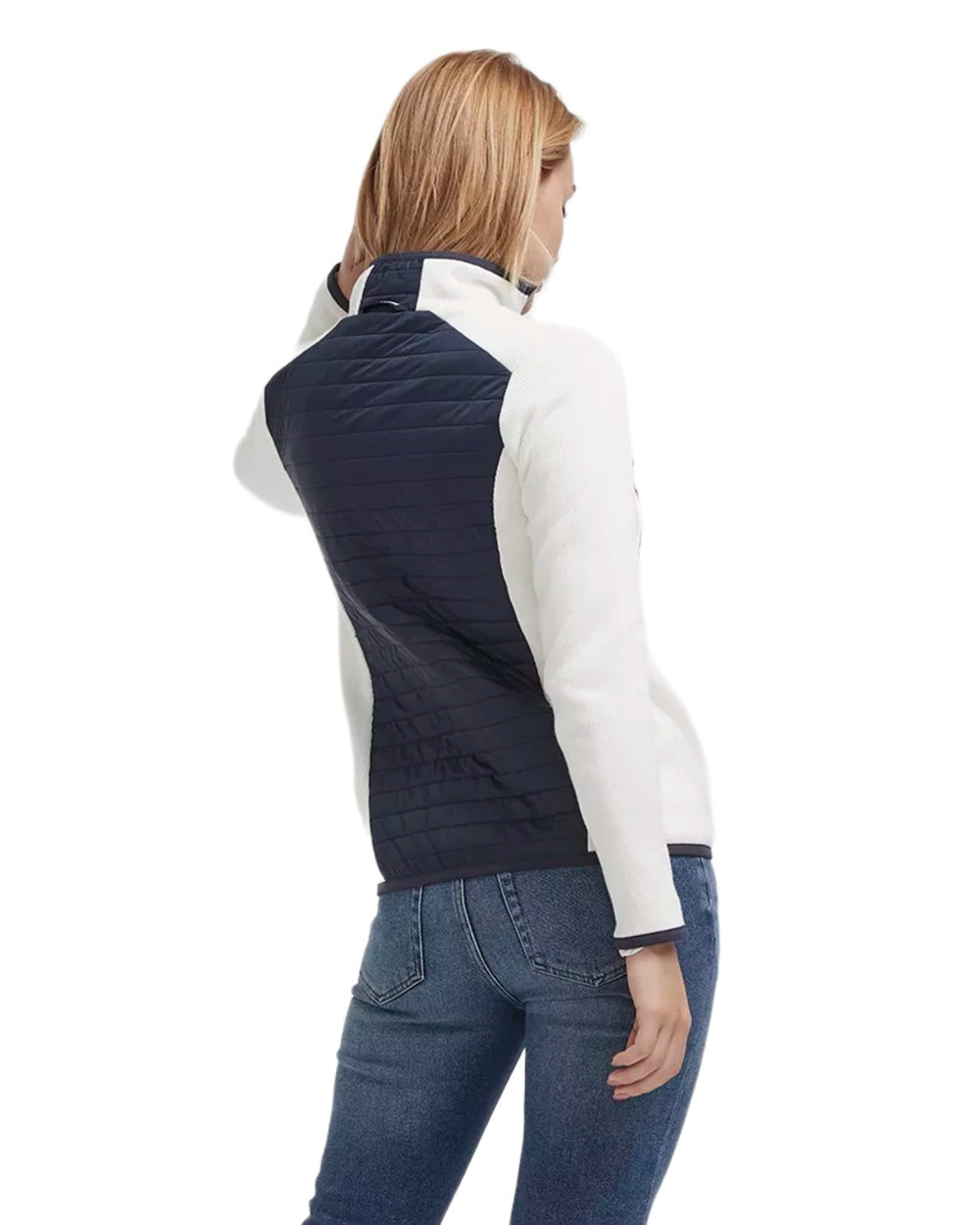 Off White Navy Coloured Holebrook Womens Mimmi Fullzip Knitted Wind-Lined Jacket on white background 
