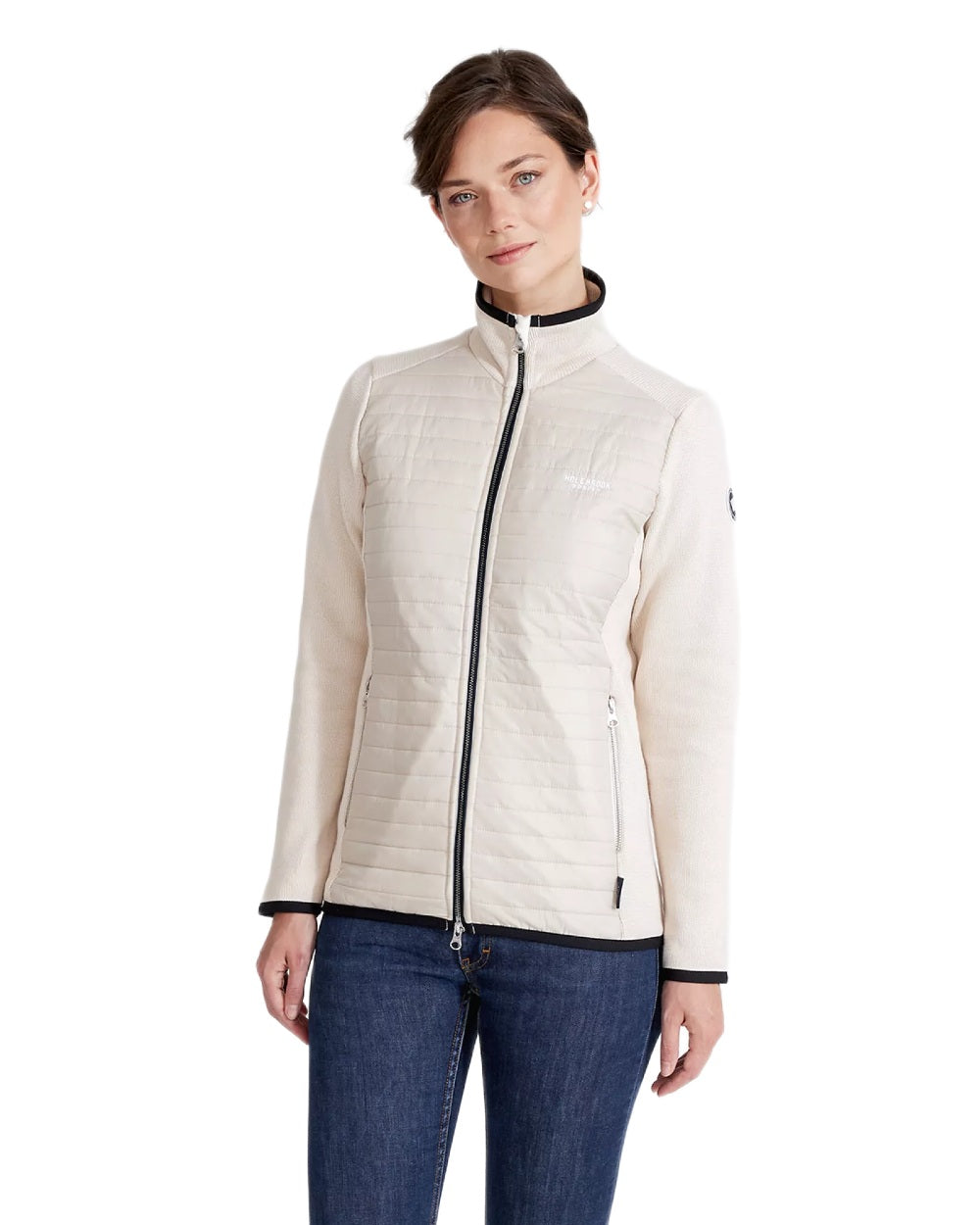 Sandshell Coloured Holebrook Womens Mimmi Fullzip Knitted Wind-Lined Jacket on white background 