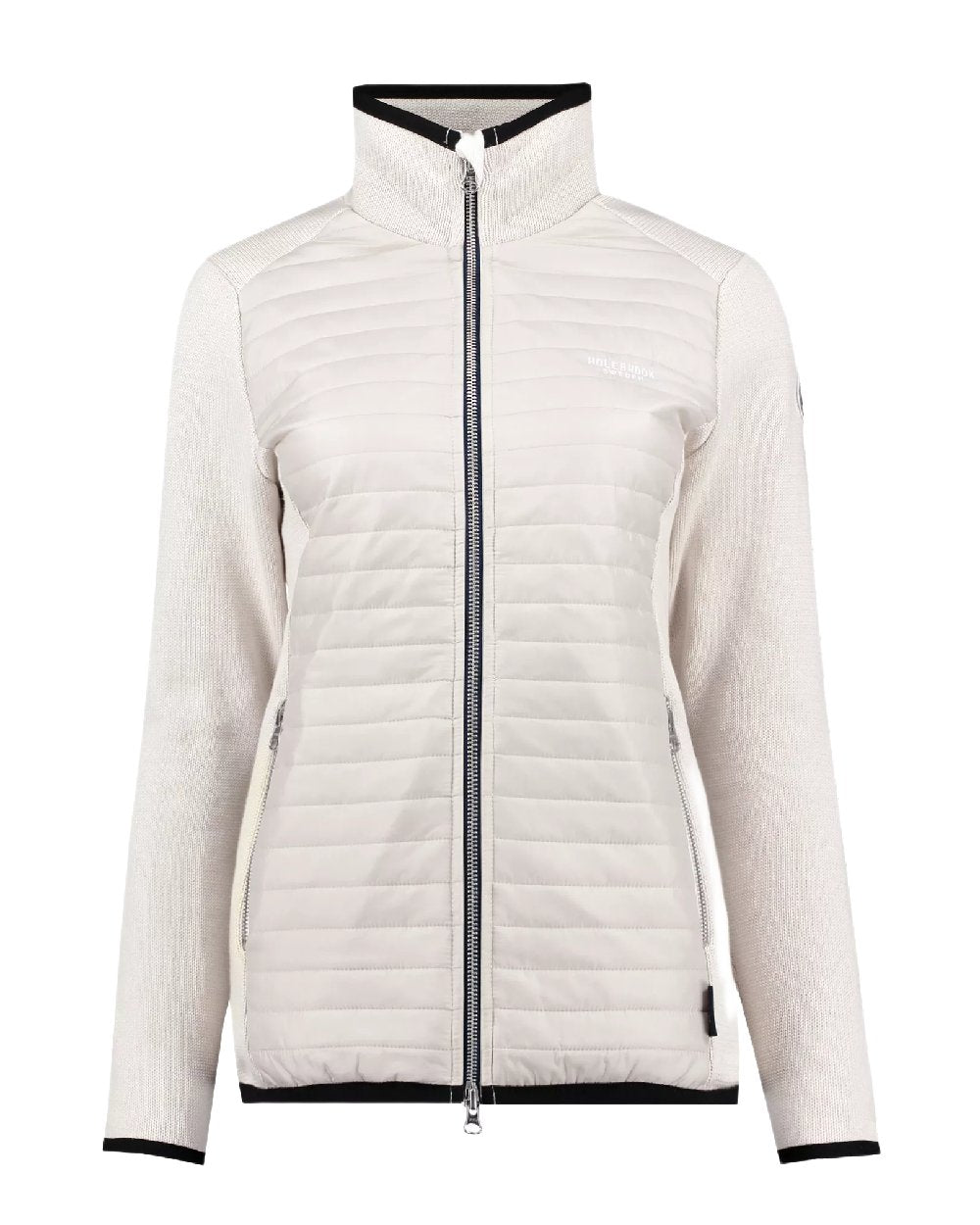 Sandshell Coloured Holebrook Womens Mimmi Fullzip Knitted Wind-Lined Jacket on white background 