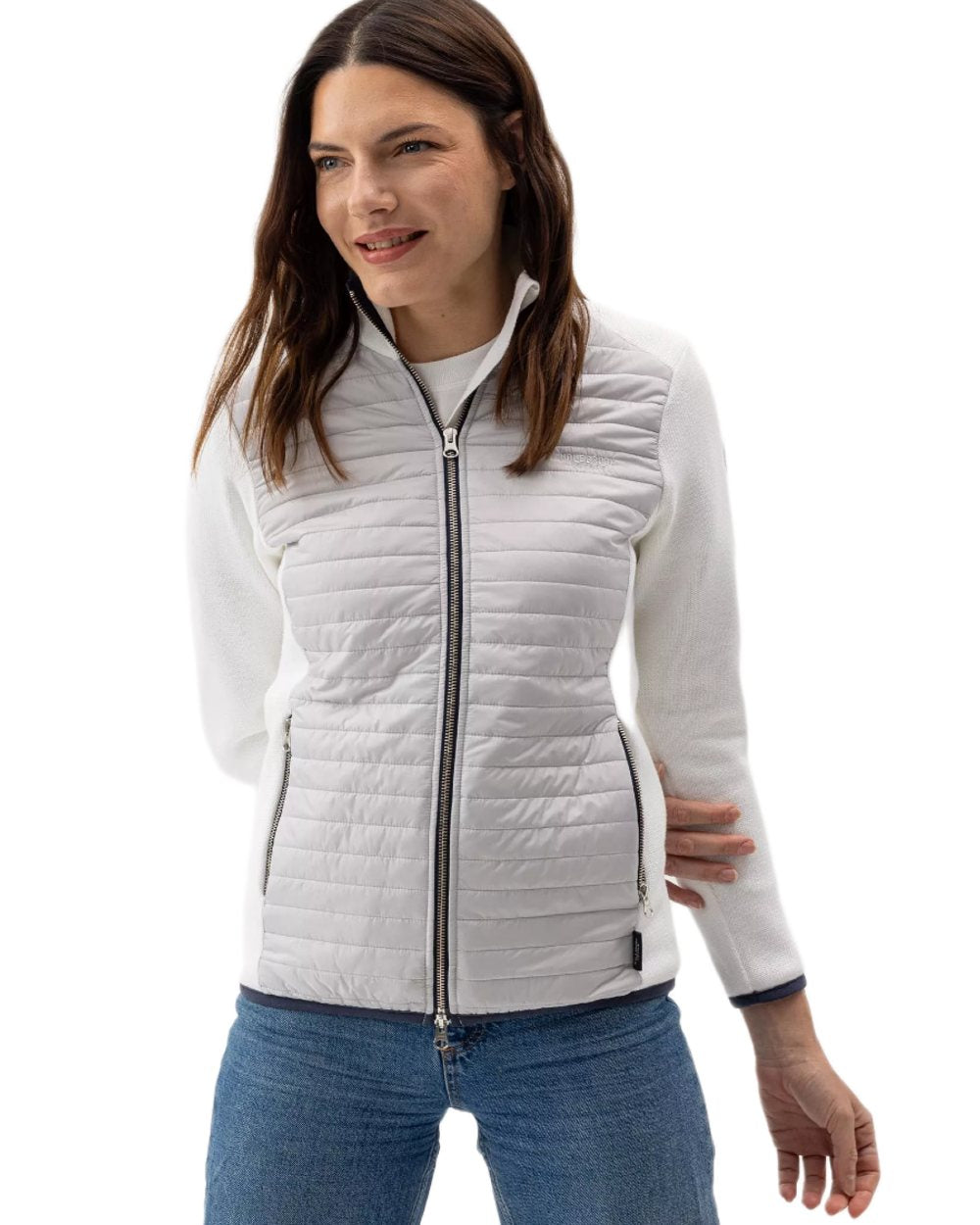 White Marble Grey Coloured Holebrook Womens Mimmi Fullzip Knitted Wind-Lined Jacket on white background 