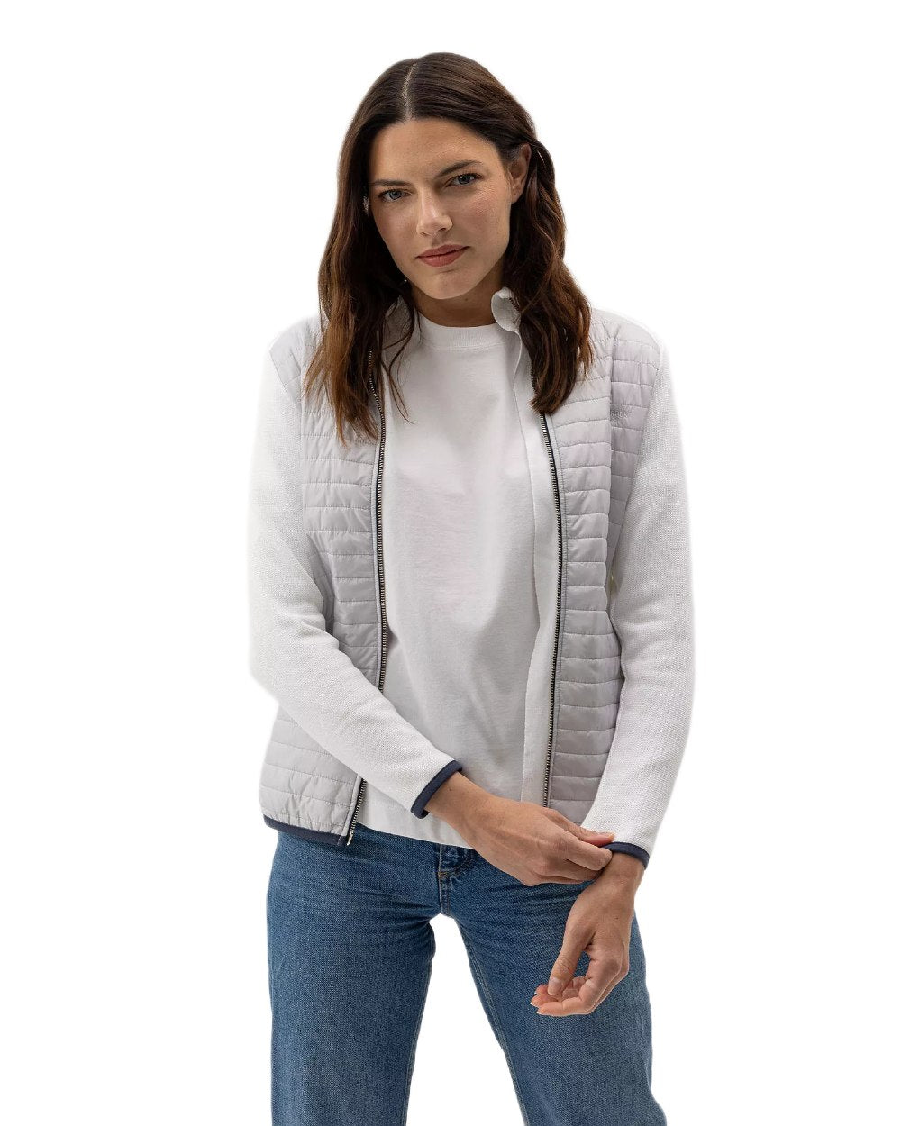 White Marble Grey Coloured Holebrook Womens Mimmi Fullzip Knitted Wind-Lined Jacket on white background 