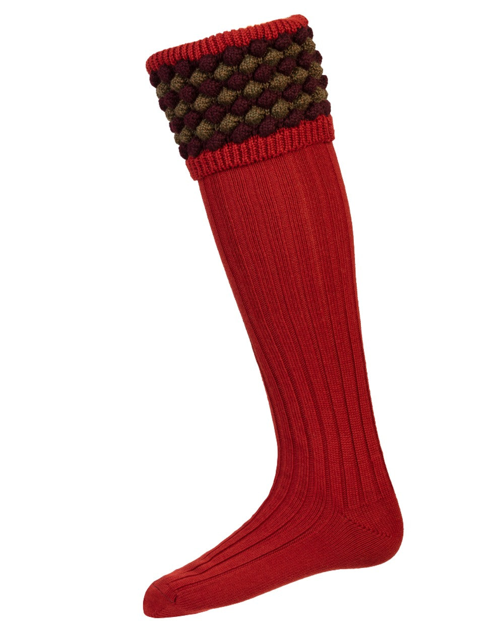 Chestnut coloured House of Cheviot Angus Socks on white background 