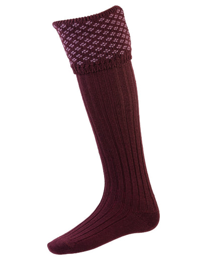 Mulberry coloured House of Cheviot Boughton Socks on white background 