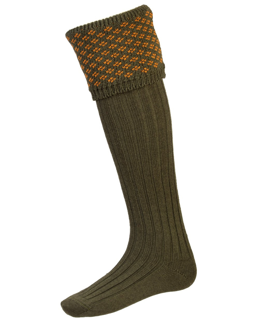 Spruce coloured House of Cheviot Boughton Socks on white background 