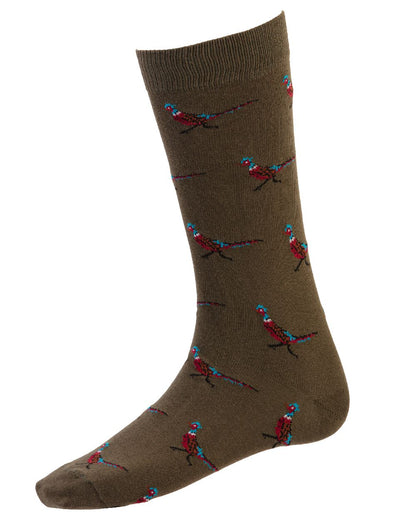 Pheasant coloured House of Cheviot Cotton Socks on white background 