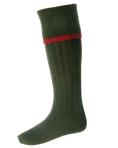 Spruce Brick Red coloured House of Cheviot Estate Field Socks on white background 