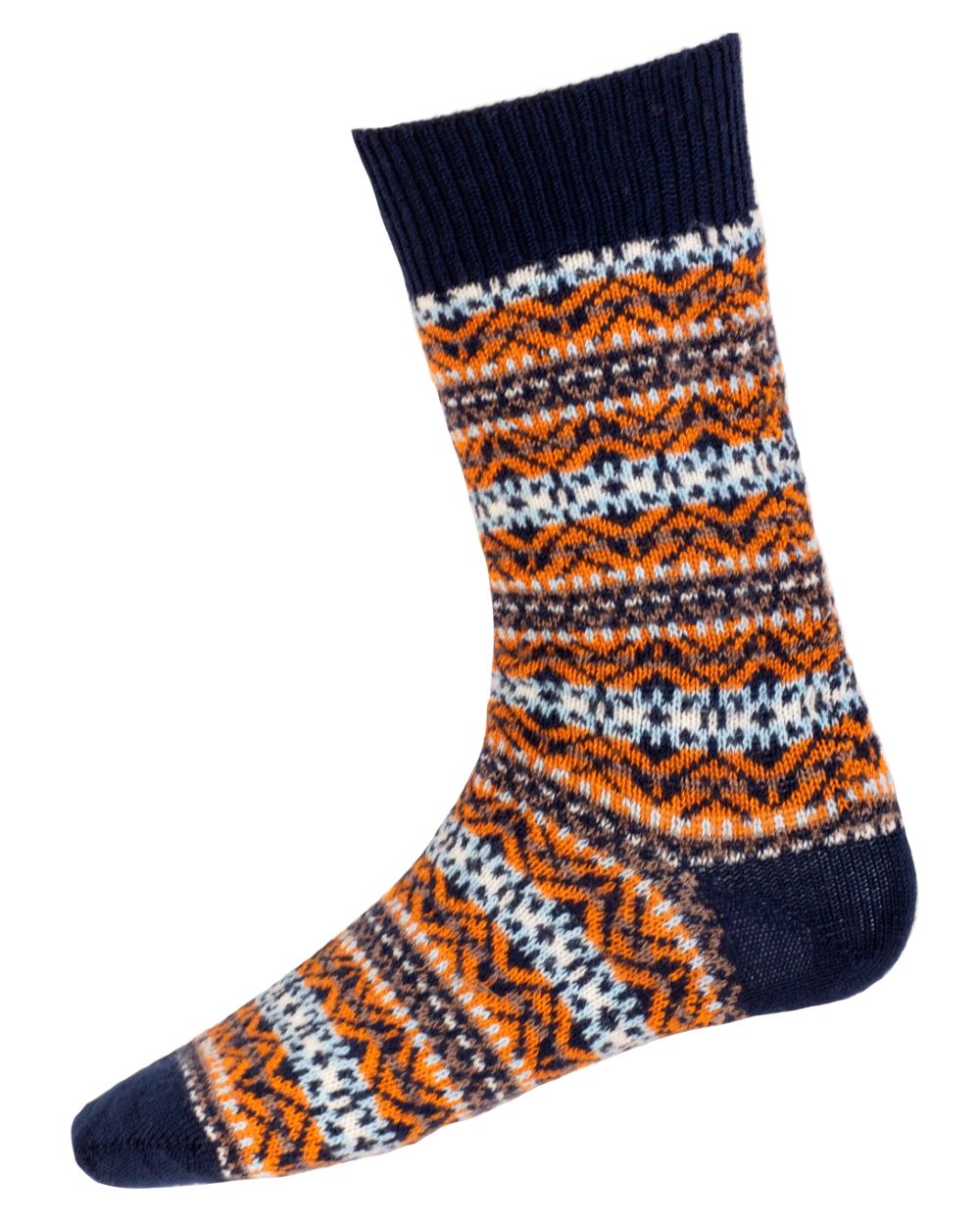 Navy coloured House of Cheviot Fairsle Short Socks on white background 