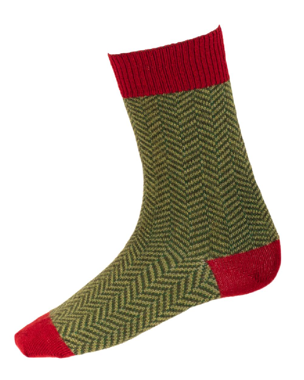 Brick Red coloured House of Cheviot Herringbone Short Socks on white background 