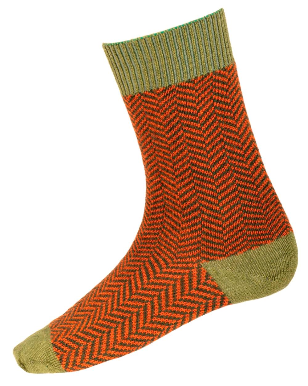 Ivy Green coloured House of Cheviot Herringbone Short Socks on white background 