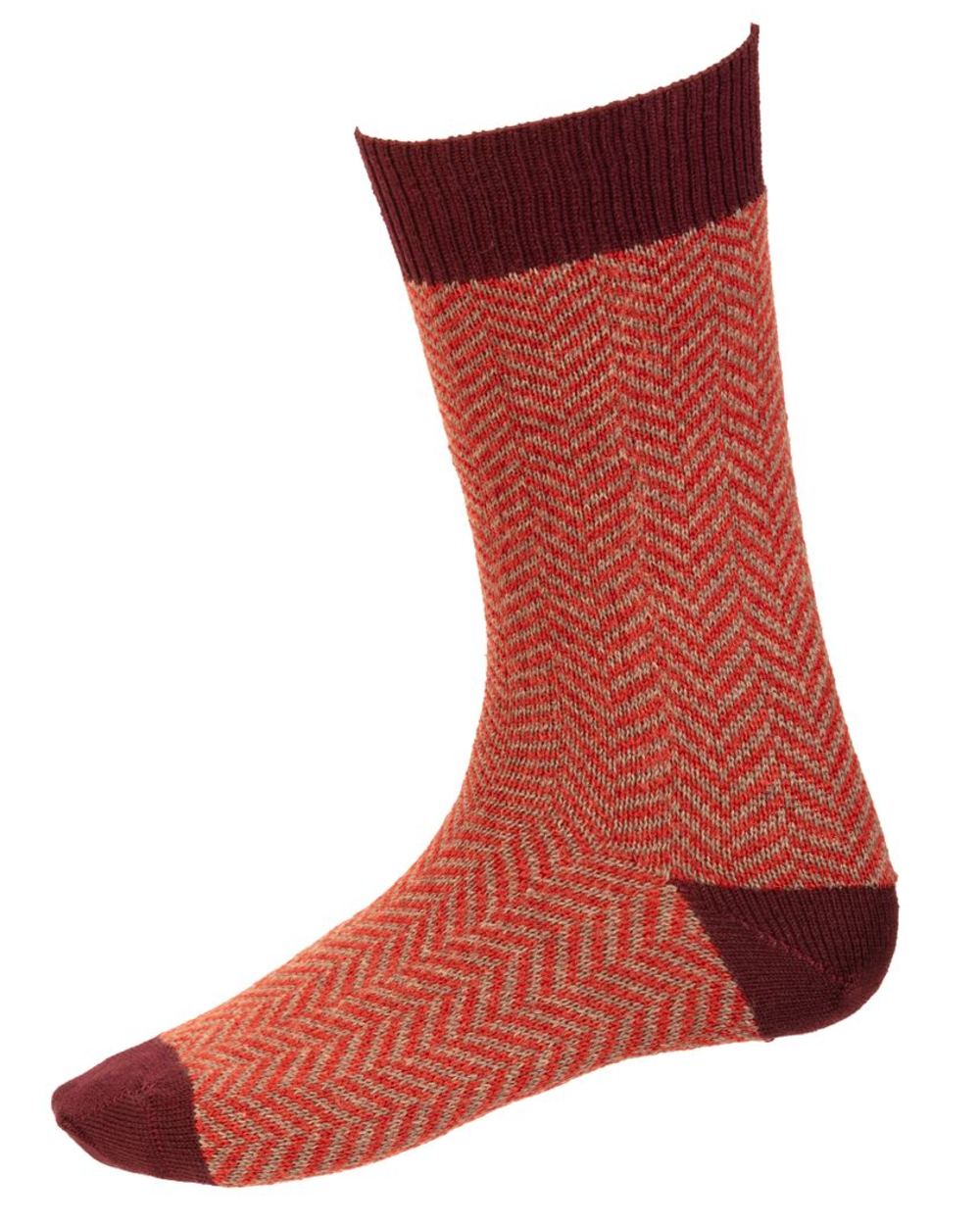 Mulberry coloured House of Cheviot Herringbone Short Socks on white background 