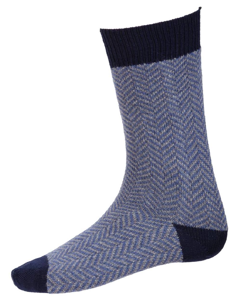 Navy coloured House of Cheviot Herringbone Short Socks on white background 