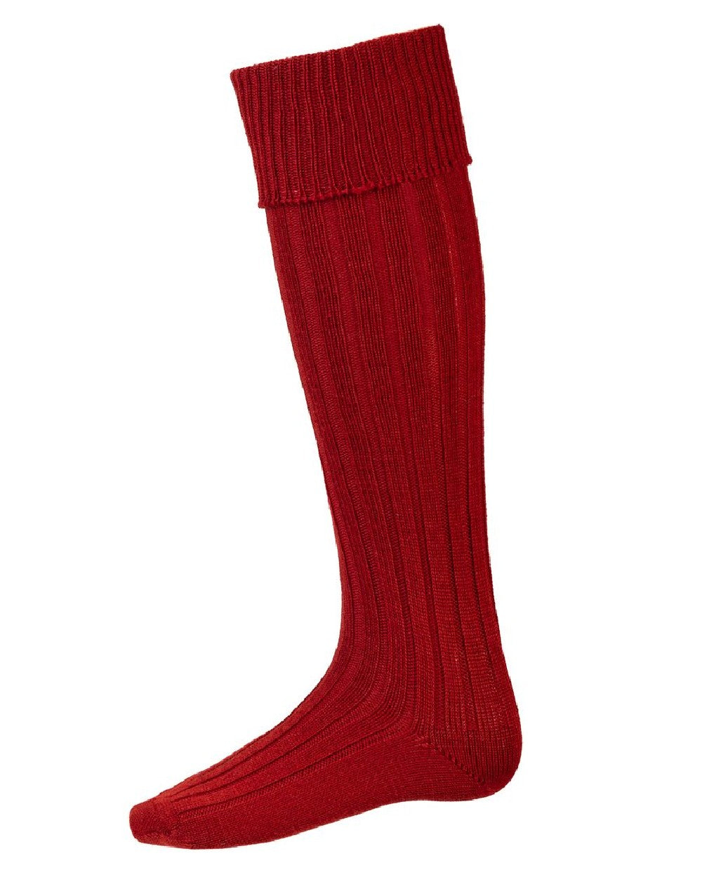 Chestnut coloured House of Cheviot Jura Socks on white background 